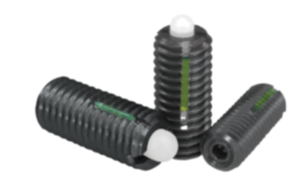 Federnde Druckstücke mit Innensechskant und Druckstift aus POM, Stahl, mit Gewindesicherung Federnde Druckstücke mit Innensechskant und Druckstift aus POM, Stahl, mit Gewindesicherung