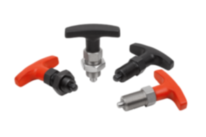 Arretierbolzen Stahl oder Edelstahl, mit Kunststoff-T-Griff Arretierbolzen Stahl oder Edelstahl, mit Kunststoff-T-Griff