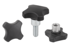 Kreuzgriffe Kunststoff mit vorstehender Stahlbuchse  Kreuzgriffe Kunststoff mit vorstehender Stahlbuchse