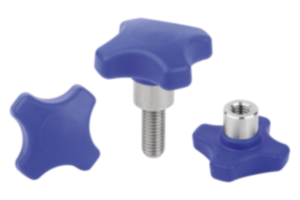 Kreuzgriffe Kunststoff visuell-detektierbar mit vorstehender Stahlbuchse Kreuzgriffe Kunststoff visuell-detektierbar mit vorstehender Stahlbuchse