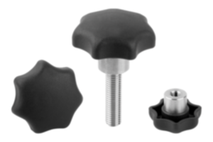 Sterngriffe Kunststoff metall-detektierbar mit vorstehender Stahlbuchse Sterngriffe Kunststoff metall-detektierbar mit vorstehender Stahlbuchse