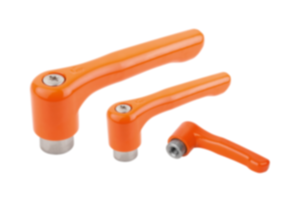 Klemmhebel Zinkdruckguss, flach, mit Innengewinde, seidenmatt reinorange, Gewindeeinsatz Edelstahl Klemmhebel Zinkdruckguss, flach, mit Innengewinde, seidenmatt reinorange, Gewindeeinsatz Edelstahl