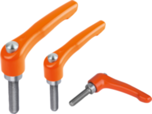 Klemmhebel Zinkdruckguss mit Außengewinde und Schutzkappe, seidenmatt reinorange, Gewindeeinsatz Edelstahl Klemmhebel Zinkdruckguss mit Außengewinde und Schutzkappe, seidenmatt reinorange, Gewindeeinsatz Edelstahl