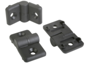 Scharniere aus Kunststoff, mit Führungsnasen, aushängbar Scharniere aus Kunststoff, mit Führungsnasen, aushängbar