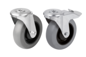 Stahlblech-Lenkrollen mit Rückenloch, mit Weichgummireifen Stahlblech-Lenkrollen mit Rückenloch, mit Weichgummireifen