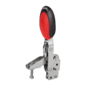 Schnellspanner vertikal mit Sicherheitsverriegelung mit senkrechtem Fuß und verstellbarer Andruckspindel, Edelstahl Schnellspanner vertikal mit Sicherheitsverriegelung mit senkrechtem Fuß und verstellbarer Andruckspindel, Edelstahl