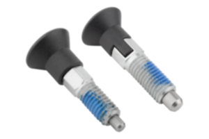 Arretierbolzen ECO Stahl oder Edelstahl mit Kunststoff-Pilzgriff und Gewindesicherung Arretierbolzen ECO Stahl oder Edelstahl mit Kunststoff-Pilzgriff und Gewindesicherung